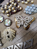 Vtg 30+ Piece Jewelry Parts/Scrap Lot Stick Pins Brooches Earrings Rhinestones