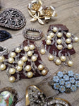 Vtg 30+ Piece Jewelry Parts/Scrap Lot Stick Pins Brooches Earrings Rhinestones