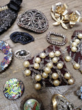 Vtg 30+ Piece Jewelry Parts/Scrap Lot Stick Pins Brooches Earrings Rhinestones