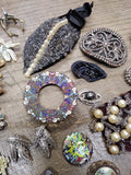 Vtg 30+ Piece Jewelry Parts/Scrap Lot Stick Pins Brooches Earrings Rhinestones