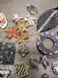 Vtg 30+ Piece Jewelry Parts/Scrap Lot Stick Pins Brooches Earrings Rhinestones