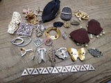 Vtg 30+ Piece Jewelry Parts/Scrap Lot Stick Pins Brooches Earrings Rhinestones