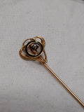 Vtg 14K Yellow Gold Victorian Hat Pin Brooch w/Seed Pearl Black Enamel 0.9 Grams