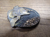 Vtg M.B.G.I. USA Large Mouth Bass Fisherman's Brass Belt Buckle 3.5" x 2.5"