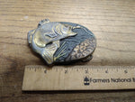 Vtg M.B.G.I. USA Large Mouth Bass Fisherman's Brass Belt Buckle 3.5" x 2.5"