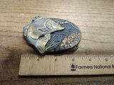 Vtg M.B.G.I. USA Large Mouth Bass Fisherman's Brass Belt Buckle 3.5" x 2.5"