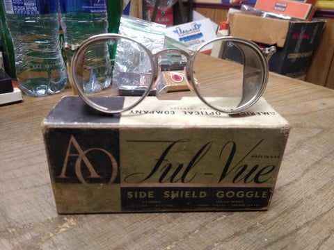 Vtg AO American Optical Ful Vue Side Shield Safety Goggles Steam Punk Orig Box!