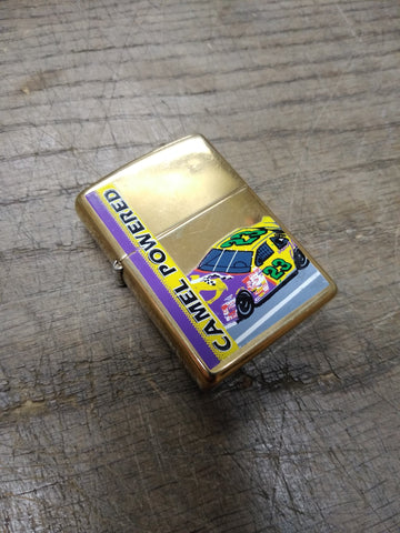 Vtg 1997 Zippo Camel Powered Brass Nascar #23 Cigarette Lighter Nice Shape!
