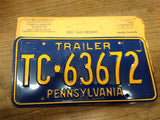 Vtg Unused 1972 Pennsylvania Trailer License Plate TC 63672 Orig Envelope Mint!