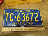 Vtg Unused 1972 Pennsylvania Trailer License Plate TC 63672 Orig Envelope Mint!