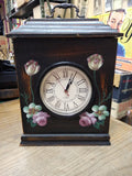 Hand Painted Wood Quartz Mantle Carriage Clock Distressed Roman Numerals Works!