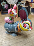 Vtg Wind Up Hopping Bunny Rabbit w/Baby Litho Tin Toy Made In Japan Key Working!