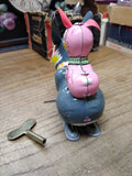 Vtg Wind Up Hopping Bunny Rabbit w/Baby Litho Tin Toy Made In Japan Key Working!
