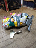 Vtg Wind Up Hopping Bunny Rabbit w/Baby Litho Tin Toy Made In Japan Key Working!