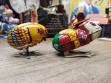 Vtg 2 Wind Up Hopping Mouse and Chick Litho Tin Toys Lot Yone Japan w/Key Works!