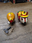 Vtg 2 Wind Up Hopping Mouse and Chick Litho Tin Toys Lot Yone Japan w/Key Works!