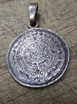 Vtg 925 Sterling Silver Aztec Sun Calendar Necklace Pendant Charm 1.5 inch