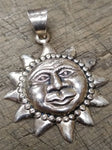 Vtg 925 Sterling Smiling Sun Face Necklace Pendant Charm 1 3/8 inch