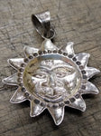 Vtg 925 Sterling Smiling Sun Face Necklace Pendant Charm 1 3/8 inch