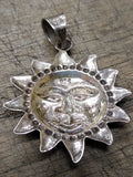 Vtg 925 Sterling Smiling Sun Face Necklace Pendant Charm 1 3/8 inch