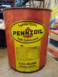 Vtg 5 Gallon Pennzoil SAE 20 Motor Oil Can Red Yellow Metal United States Steel