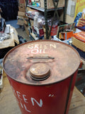 Vtg 5 Gallon Pennzoil SAE 20 Motor Oil Can Red Yellow Metal United States Steel