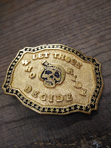 Vtg Motorcycle Belt Buckle Helmet Laws Let Those Who Ride Decide Gold Joe's B87