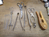 Vtg 7 Pc Kitchen Tool Lot Chicken Shears Tongs Nut Cracker Meat Fork Skewers