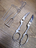 Vtg 7 Pc Kitchen Tool Lot Chicken Shears Tongs Nut Cracker Meat Fork Skewers