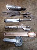 Vtg 6 Pc Kitchen Tool Lot Jar Can Bottle Openers Veggie Peeler Measuring Spoons