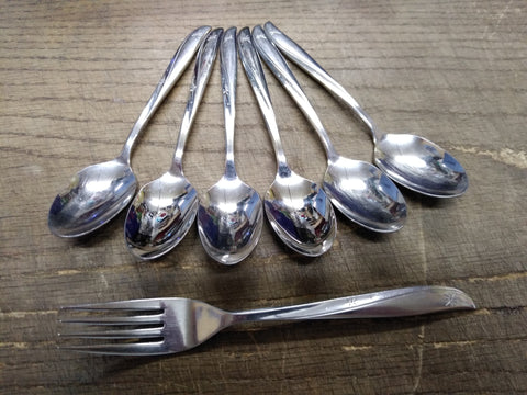 Vtg 7 Piece Fork Spoons Stainless Steel Oneida Community Twin Star Flatware Lot