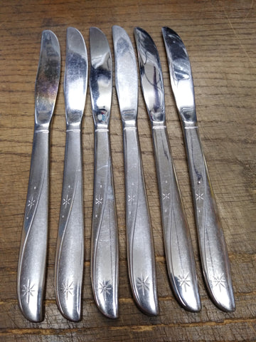 Vtg 6 Piece Dinner Knife Stainless Steel Oneida Community Twin Star Flatware Lot