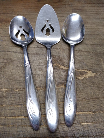 Vtg 3 Piece Slotted Serving Table Spoon Stainless Wheat Universal Flatware Lot