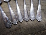 Vtg 6 Pc Tudor Plate By Oneida Community Art Deco Oval Spoon Flatware Lot