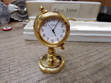 Vtg Elgin Gold Tone Globe Miniature Desk Vanity Clock Battery Working Very Nice!