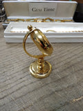 Vtg Elgin Gold Tone Globe Miniature Desk Vanity Clock Battery Working Very Nice!