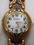 Vtg Women's Golden Quartz Wrist Watch Battery 7.5 in. Working w/Box Very Nice!