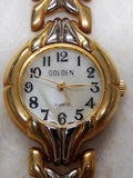 Vtg Women's Golden Quartz Wrist Watch Battery 7.5 in. Working w/Box Very Nice!