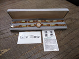 Vtg Women's Gem Time Jade & Gold Tone Quartz Watch Set 7.75" Working w/Box Nice!
