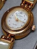 Vtg Women's Gem Time Jade & Gold Tone Quartz Watch Set 7.75" Working w/Box Nice!
