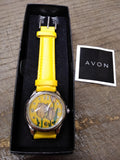 Vtg NOS Women's Avon Tulip Dial Yellow Strap Quartz Watch 8" Working w/Box #2