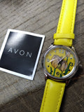 Vtg NOS Women's Avon Tulip Dial Yellow Strap Quartz Watch 8" Working w/Box #2