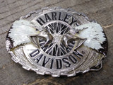 Vtg Rain Tree Harley Davidson Double Eagle Oval Belt Buckle 3.25 Inch Made USA!!