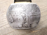 Vtg Wendell August Forge Hand Made Covered Bridge Oval Belt Buckle 3.25" USA!!