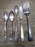 Vtg 5 Piece Silver Plated Fork Spoons Knife Lot Rogers National Community United