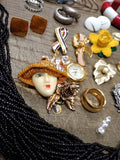 Vtg 23 Pc Estate Jewelry Lot w/Brooches Ring Necklace Cuff Links Buttons Pendant