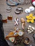 Vtg 23 Pc Estate Jewelry Lot w/Brooches Ring Necklace Cuff Links Buttons Pendant