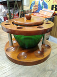 Vtg 8 Piece Wooden Bee Hive Green Glass Pipe Rack Stand Holder Tobacco Humidor