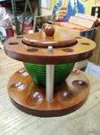 Vtg 8 Piece Wooden Bee Hive Green Glass Pipe Rack Stand Holder Tobacco Humidor