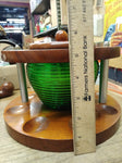 Vtg 8 Piece Wooden Bee Hive Green Glass Pipe Rack Stand Holder Tobacco Humidor